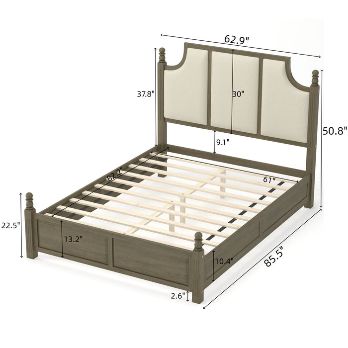 Farmhouse Platform Bed Frame With Tall Linen Upholstered Headboard Home Essentials