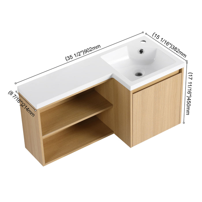 L-Shaped Wall Mounte Floating Bathroom Vanity With Integrated Sink Home Essentials