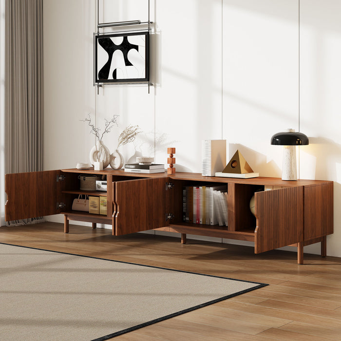 TV Stand With Legs, Media Console, 4 Cabinets For Living Room - Natural Wood Hearth and Haven