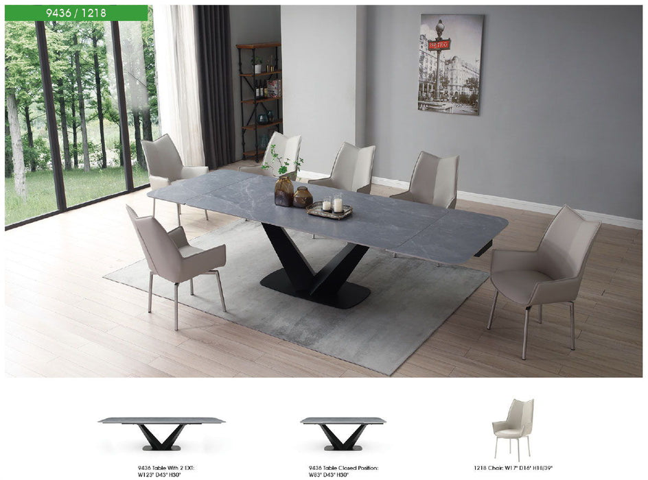 9436 - Ceramic & Metal Dining Table - Gray / Black Extravaganza Collection