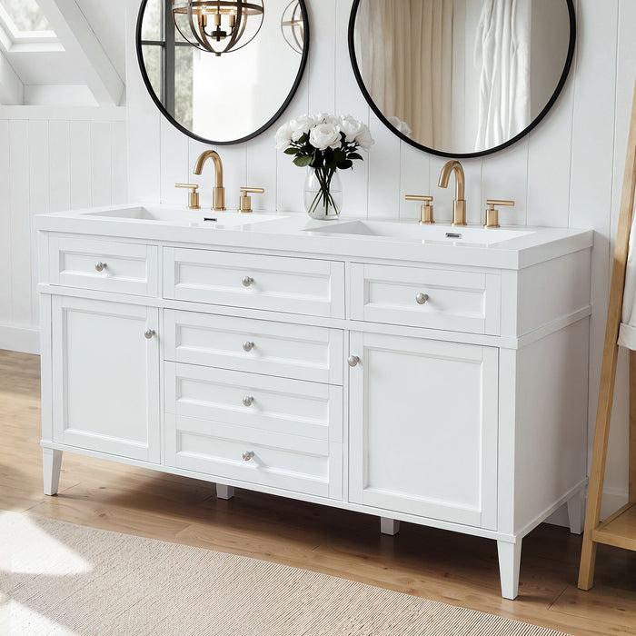 Bathroom Vanity With Double Sink, 3 Drawers, 2 Doors, Adjustable Shelves, Freestanding - White Noble House