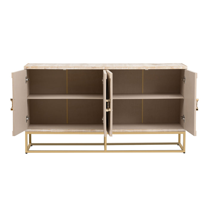 U_Style Four - Door Metal Handle Storage Cabinet, Adjustable Shelves, Suitable For Corridor, Entrance, Living Room, Study - Beige