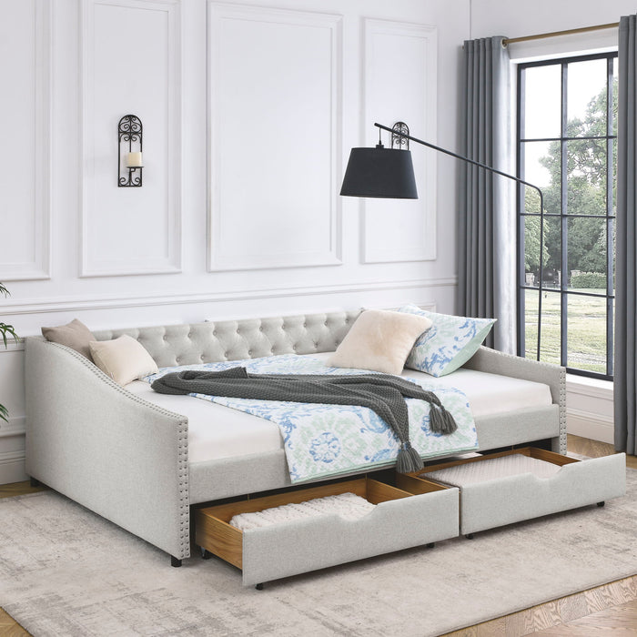 Upholstered Tufted Daybed With Drawers, Waved Arms Home Essentials