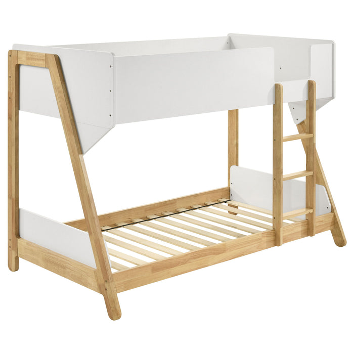 Fjord - Twin Over Twin Bunk Bed, Fits Standard Mattresses - White / Natural Furniture Max