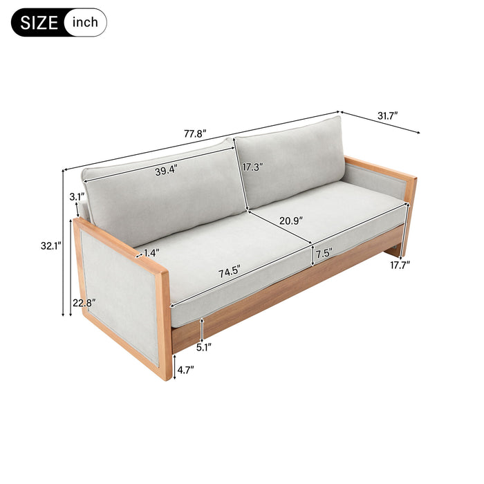 Modern 3 Seater Sofa With Wood Armrests Noble House