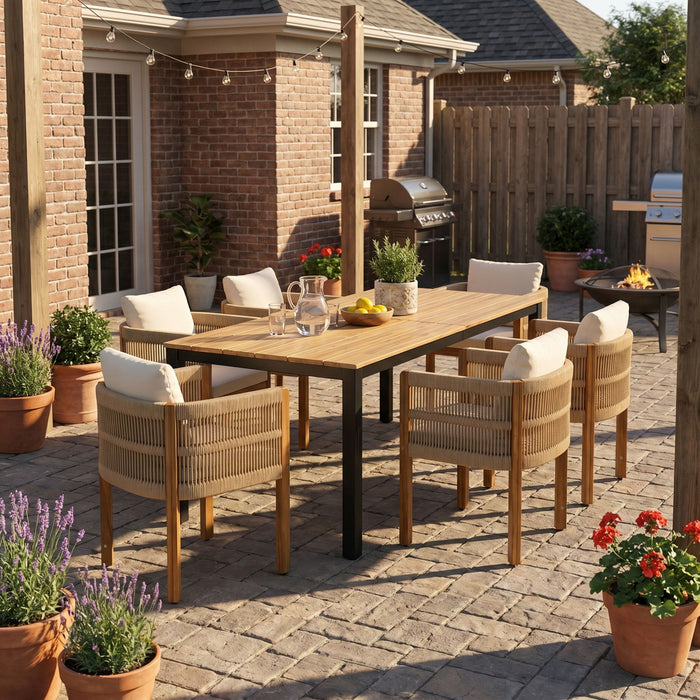 Outdoor Dining Set & Table And Rope Chairs Noble House