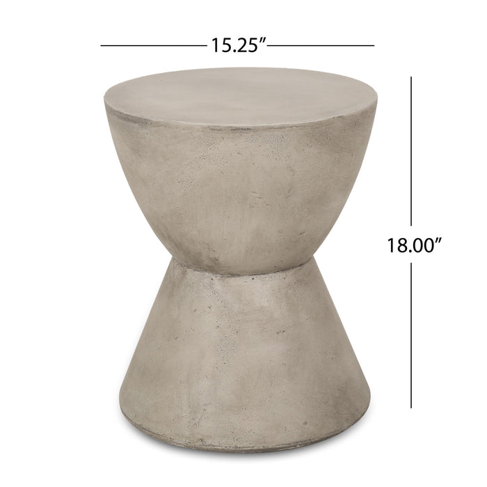 Outdoor Hourglass Shaped Side Table - Light Gray Noble House