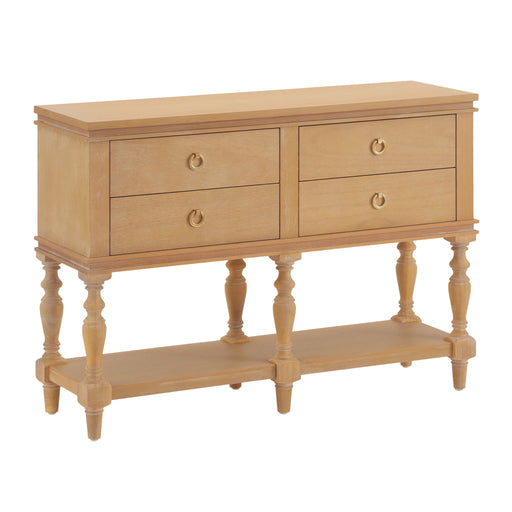 Console Table With 4 Soft Close Drawers, Thick Bottom Shelf For Living Room - Natural Noble House