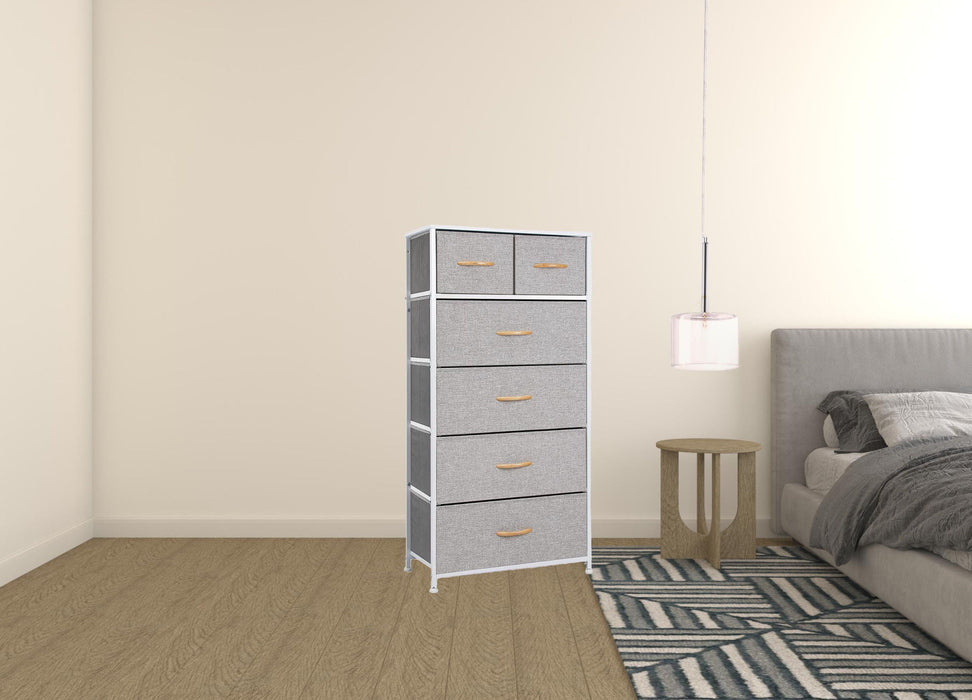 Steel And Fabric Six Drawer Chest - Gray / White