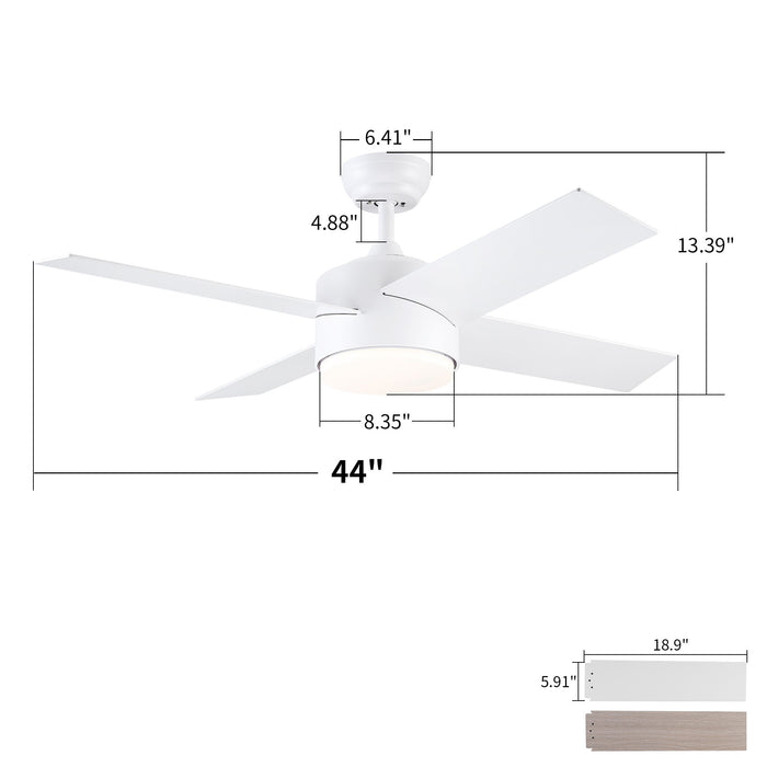 Ceiling Fan With Remote Control, Reversible DC Motor, 6 Speeds, 3 Dimmable LED, Quiet Timer For Indoor - White Daily Nest