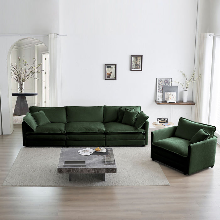2 Piece Upholstered Sofa, Living Room Sectional Sofa Set Modern Sofa Couches Set, Deep Seat Sofa For Living Room Apartment, 1 / 3 Seat Green Chenille