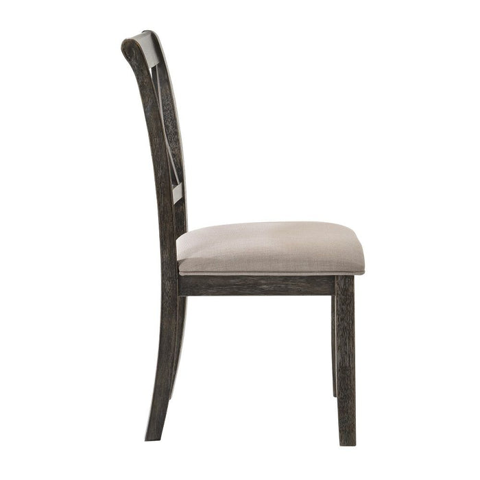 Claudia II - Side Chair (Set of 2) - Beige Fabric & Weathered Gray ACME