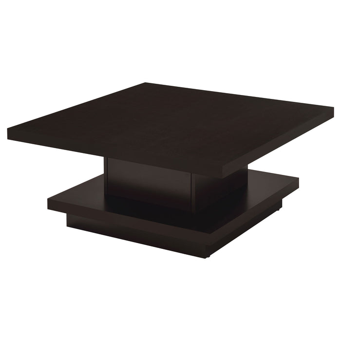 Square Coffee Table With Geometric Design And Storage Shelf - Cappuccino Furniture Max