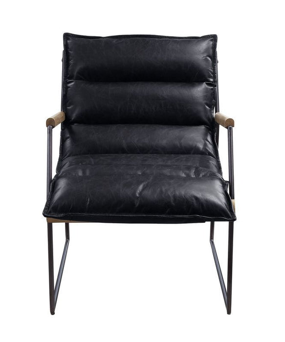Luberzo - Accent Chair - Distress Espresso Top Grain Leather & Matt Iron