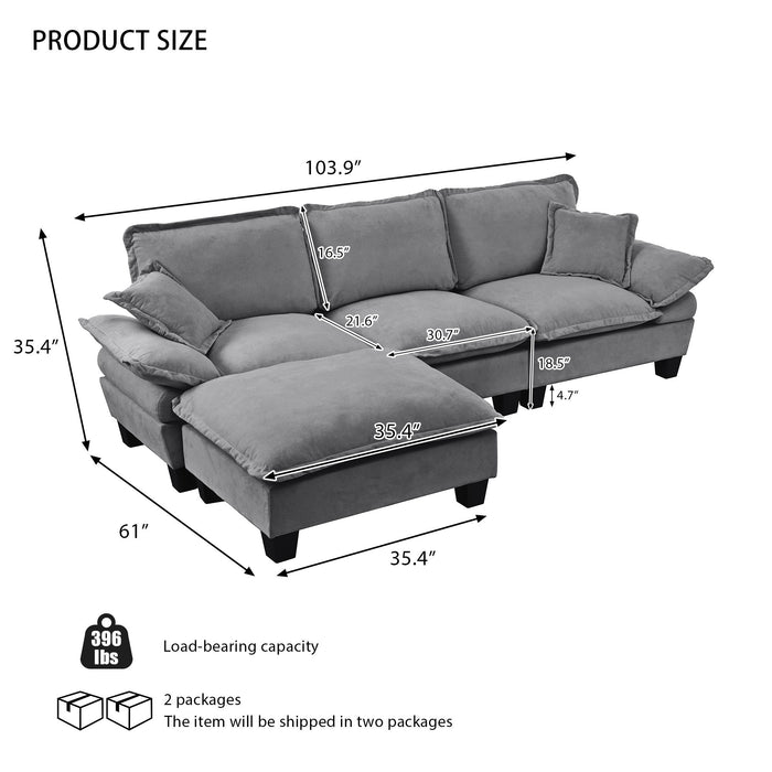 Modular Sectional Sofa With Movable Ottoman & Pillows Home Essentials