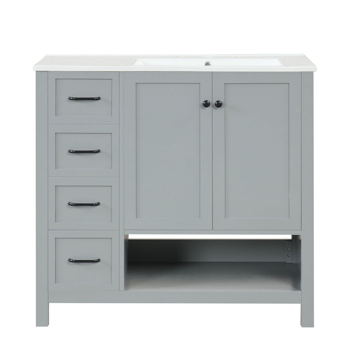 Bathroom Vanity With Sink Top, Bathroom Vanity Cabinet With 2 Doors And 2 Drawers, Open Shelf Hearth and Haven
