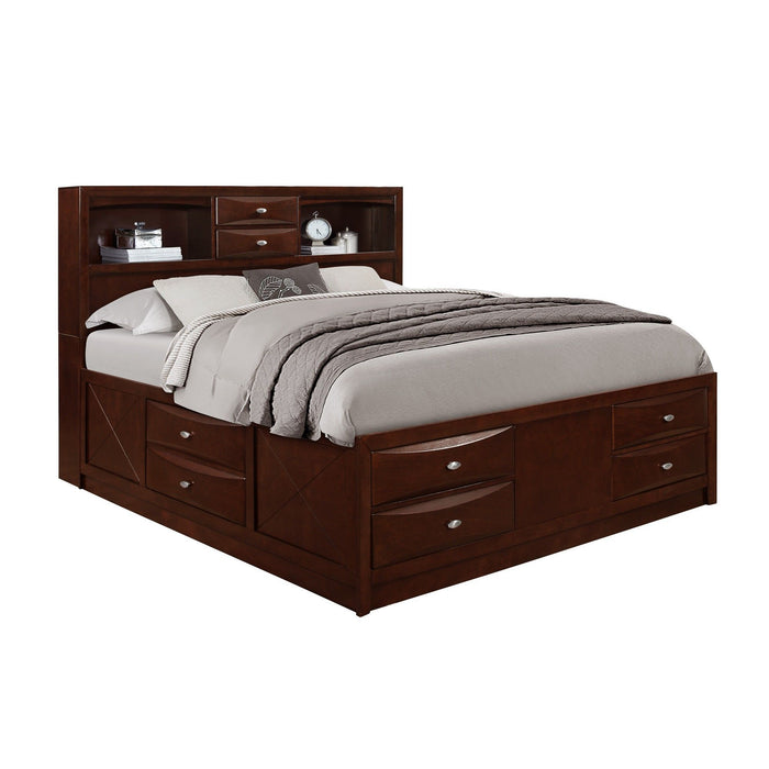 Solid Wood King Eight Drawers Bed - Merlot