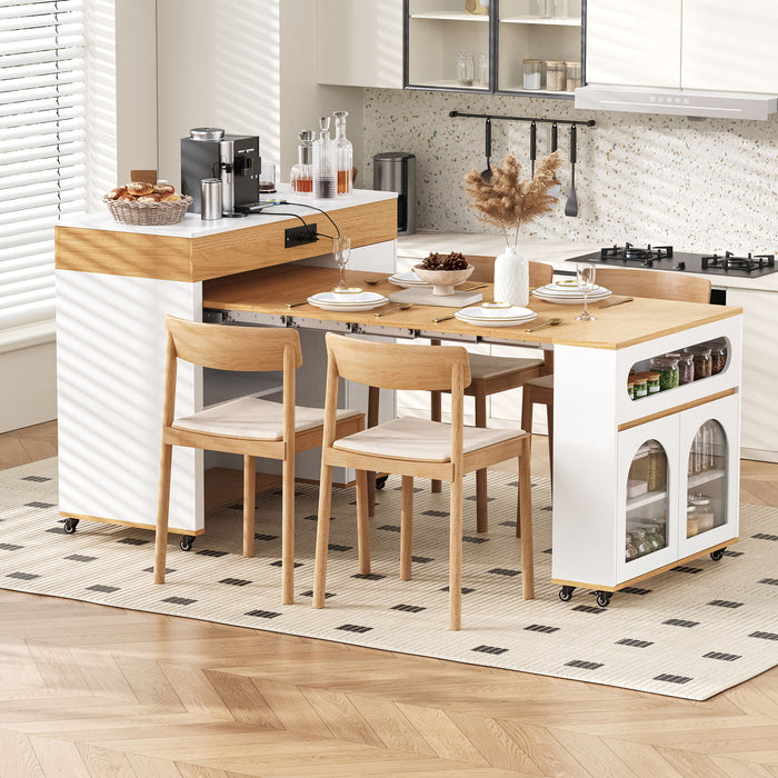 Extendable Dining Table With Folding Top, Rolling Kitchen Island With Drawers And Power Outlet Hearth and Haven