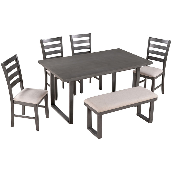 6 Pieces Family Furniture, Solid Wood Dining Room Set With Rectangular Table & 4 Chairs With Bench - Gray Hearth and Haven