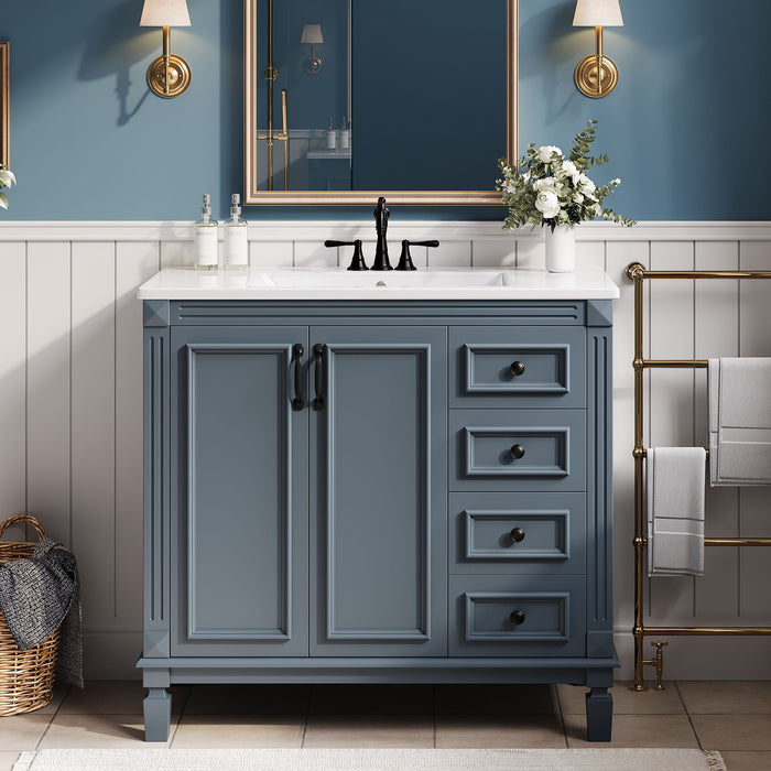 Bathroom Vanity With Sink And Storage, 2 Drawers, 1 Deep Drawer, Adjustable Shelf - Blue Hearth and Haven