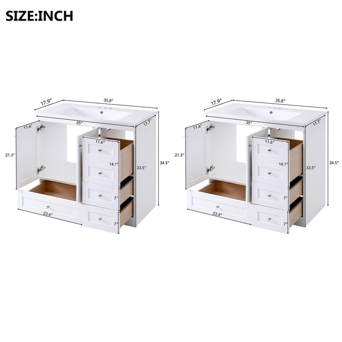Shaker Free Standing Bathroom Vanity Cabinet With Sink, Soft Close Drawers, Soft Close Doors