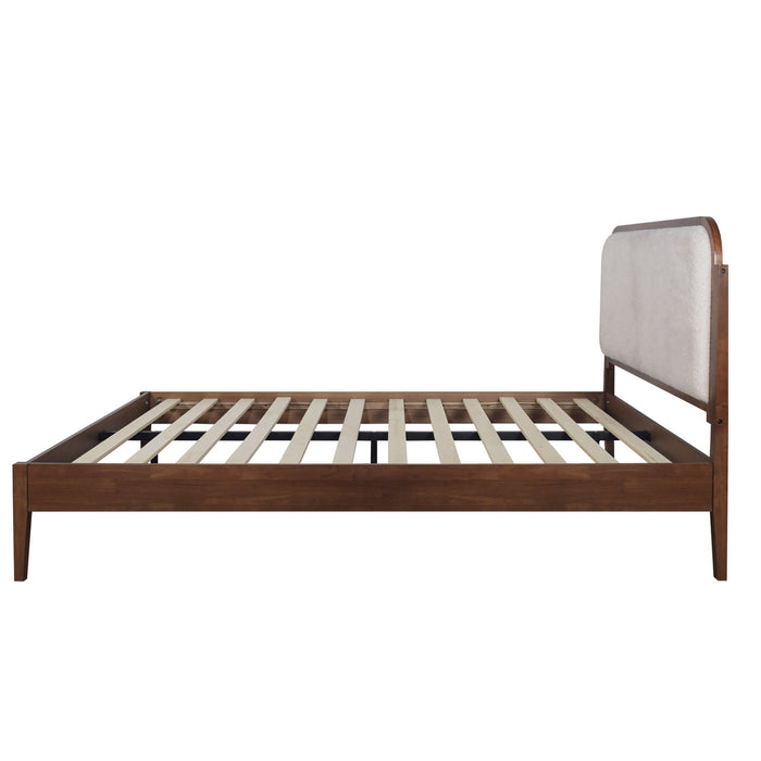 Hawthorne - 5/0 Queen Platform Bed With White Upholstered Headboard - Brown