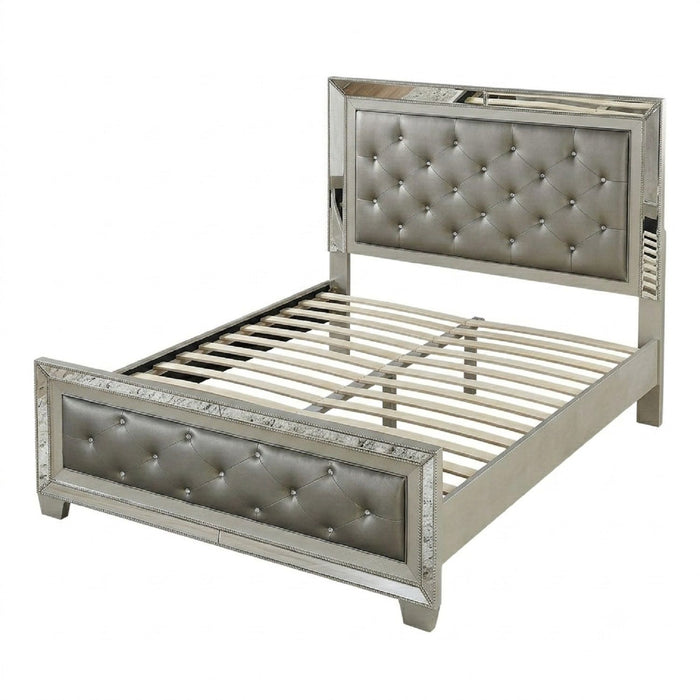Glamorous Tufted Headboard Bed With Mirror Trim Home Essentials