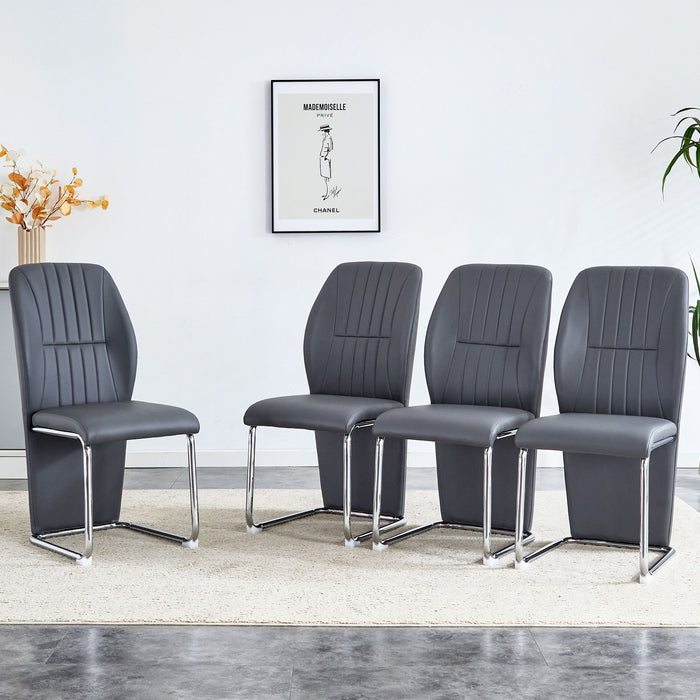 A (Set of 4) Dining Chairs, Gray Dining Chair Set, PU Material Patterned High Backrest Seats And Sturdy Leg Chairs, Suitable For Restaurants, Kitchens, And Living Rooms.