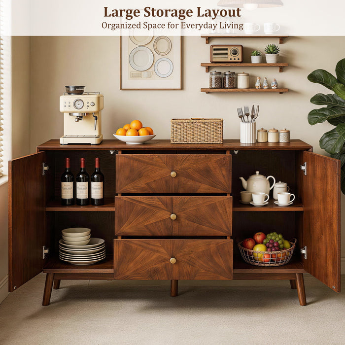 Sideboard Buffet Cabinet With 3 Drawers And 2 Storage Cabinets - Walnut Home Essentials