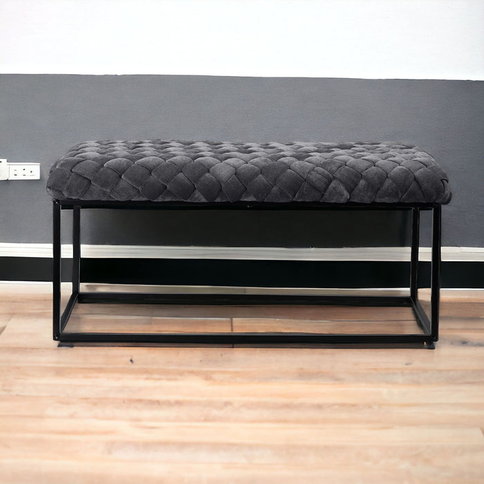 Upholstered Velvet Bench - Gray / Black