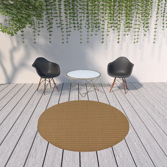 8' X 8' Round Striped Stain Resistant Indoor / Outdoor Area Rug - Tan