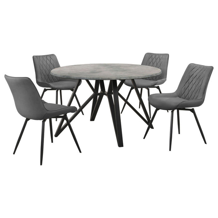 Vellux - 5 Piece Round Dining Table Set With Concrete Top Upholstered Chairs - Gunmetal Furniture Max