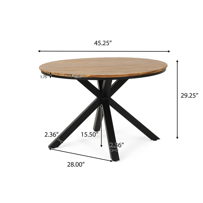 5 Piece Outdoor Dining Set With Round Table And 4 Wrapped Chairs - Black / Brown / Teak Noble House