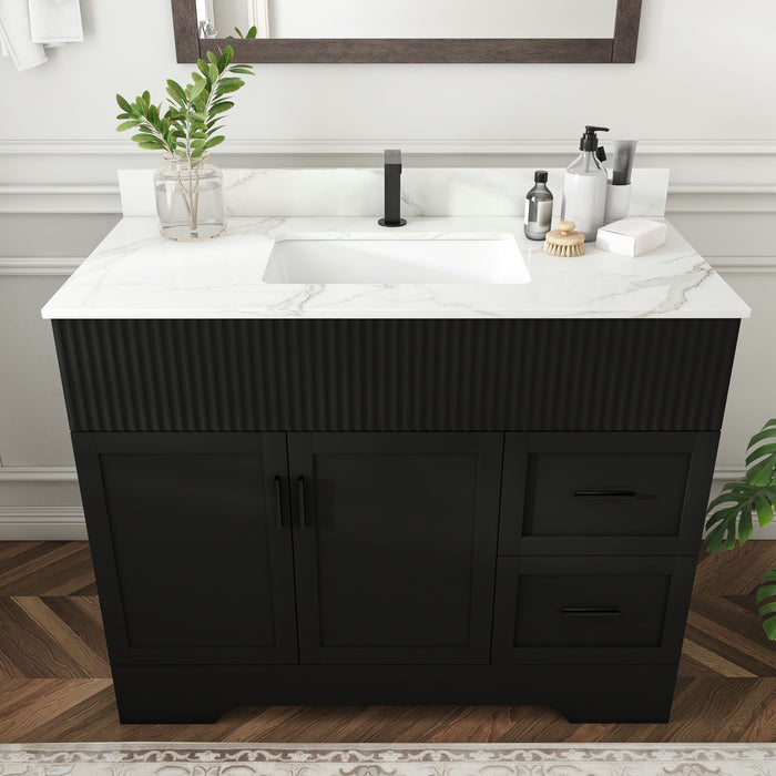 Bathroom Vanity Set, Fluted Cabinet, Soft Close Doors, Single Faucet Hole, Sink Included - Black Home Essentials