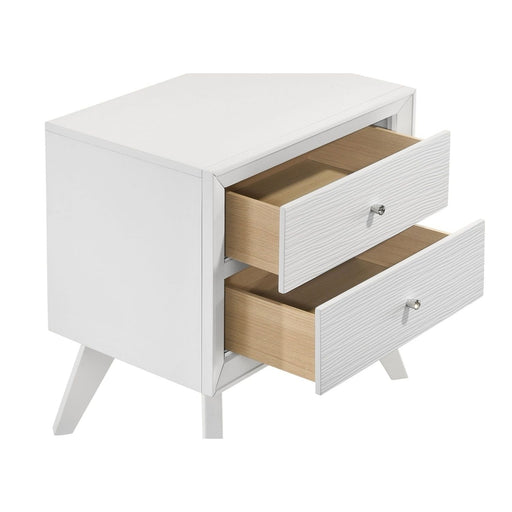 Nightstand With Angled Legs, Round Knobs, Wave Texture, 2 Drawer Bedside Table - White Home Essentials