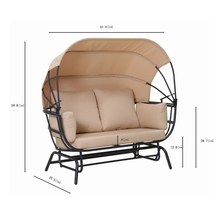 2 Person Egg Shaped Outdoor Swing Chair With Adjustable Canopy - Acacia Wood / Black / Taupe Home Essentials