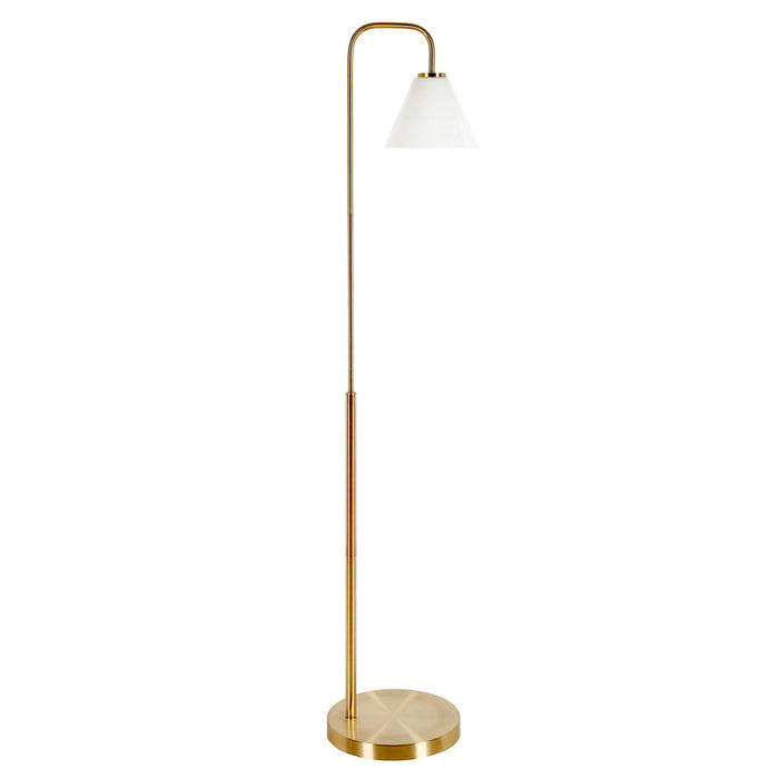 Arched Floor Lamp With White Frosted Glass Cone Shade - Brass