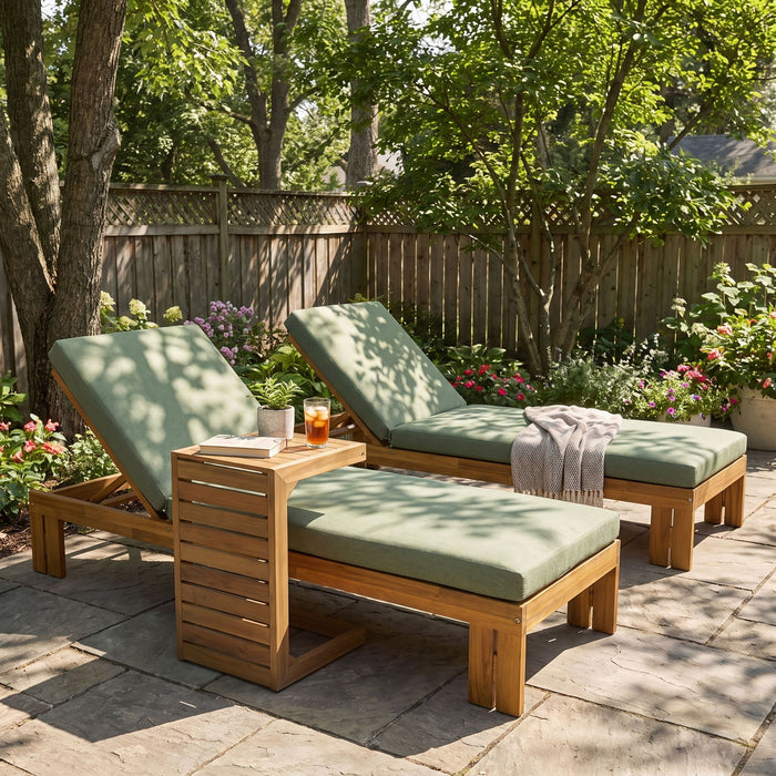 Outdoor Chaise Lounge Set & Side Table, 5 Position Adjustable Patio Recliner Noble House