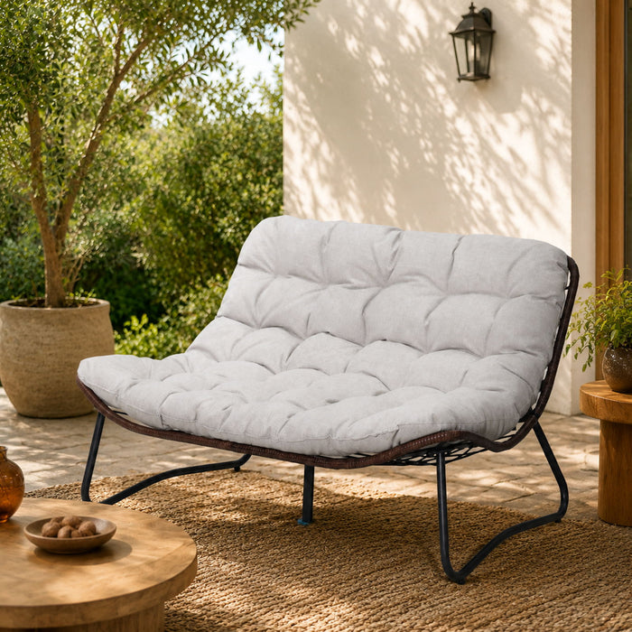 Patio Loveseat Sofa With Extra Thick Tufted Cushion - Brown Home Essentials