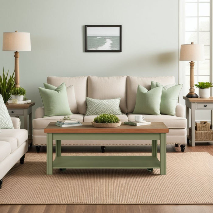 Vineyard - Coffee Table - Sage Green And Fruitwood