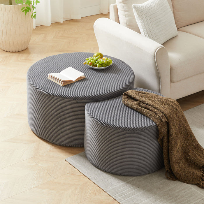 Modern Upholstered Round Coffee Table For Living Room (Set of 2) Home Essentials