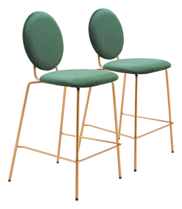 Odessa - Counter Stool (Set of 2) - Green / Gold Zuo Modern