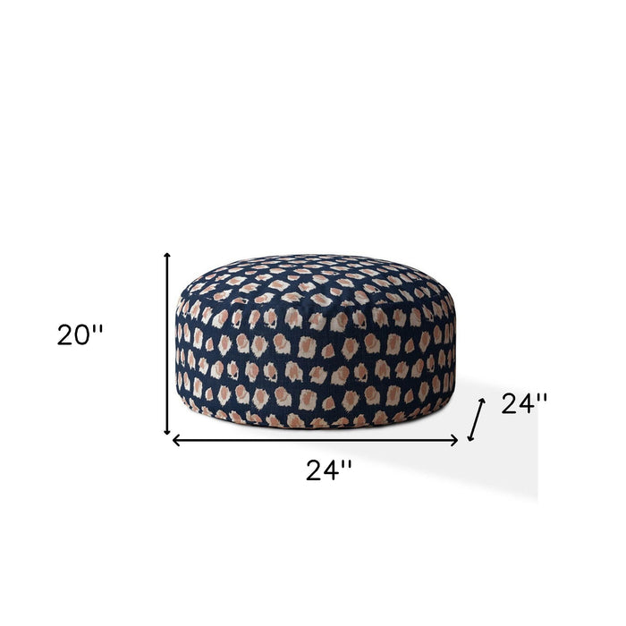 Canvas, Round Abstract Pouf Ottoman - Blue