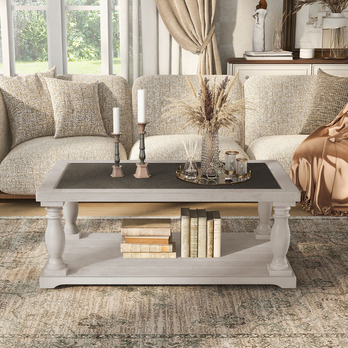Farmhouse Rectangular Coffee Table With 2 Tiers Hearth and Haven