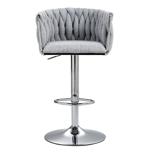 360 Degree Swivel Bar Stools Adjustable Counter Height Bar Chairs With Woven Back & Footrest, Silver Chromed Bar Stools For Kitchen Island (Set of 2) - Gray Home Essentials
