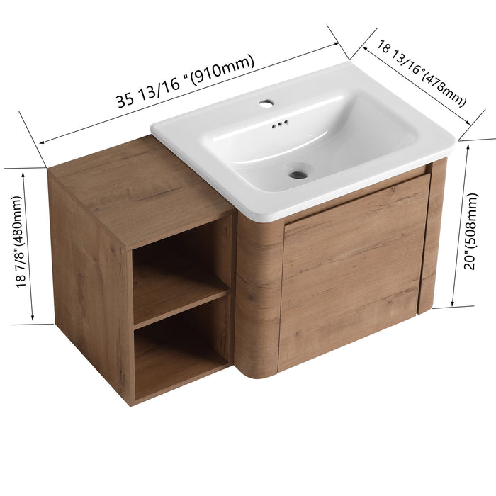 Wall Mounted Bathroom Vanity & Sink, Storage Shelves & Soft Close Door Home Essentials