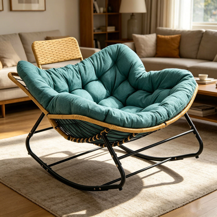 Oversized Papasan Rocking Chair Outdoor With Thick Cushion Home Essentials