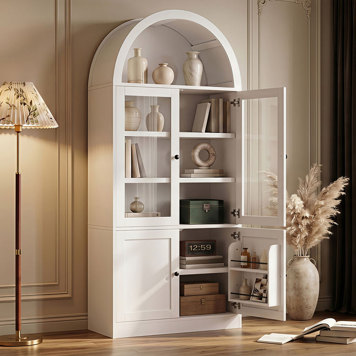 Tall Arched Top Storage Cabinet With 5 Tier Shelves, Soft Close Hinges Noble House