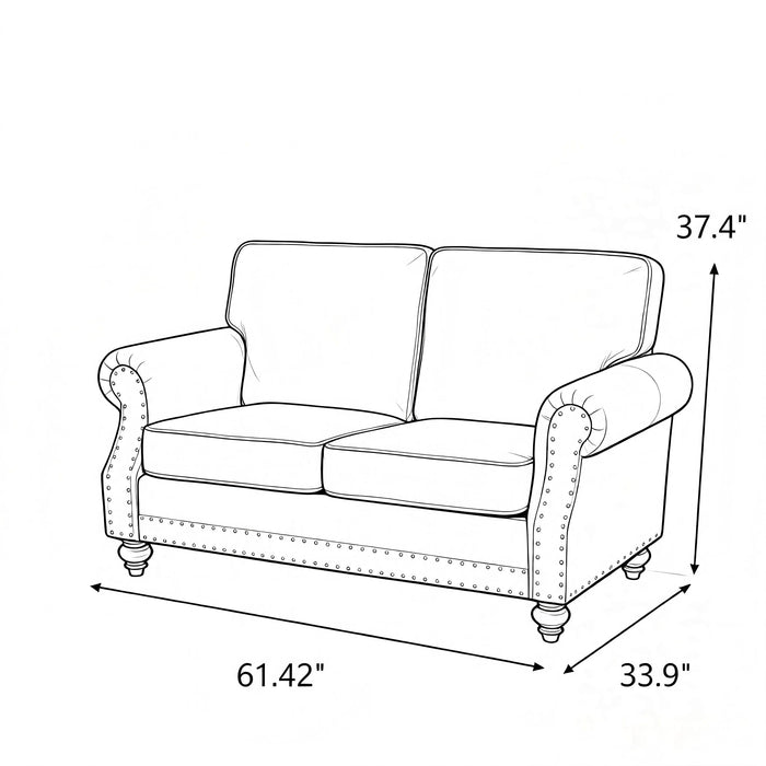 Loveseat Sofa With Nailhead Detail & Turned Legs, 2 Seater Upholstered Couch US Pride