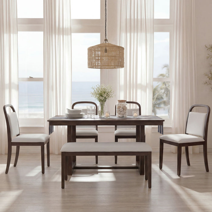 Farmhouse Dining Set With 4 Upholstered Chairs & 1 Bench Hearth and Haven